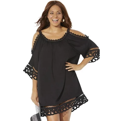 Swimsuits For All Women’s Plus Size Vera Crochet Cold Shoulder Cover Up Dress - Image 5