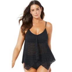 Swimsuits For All Women’s Plus Size Handkerchief Crochet Tankini Top