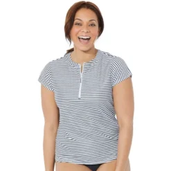 Swimsuits For All Women’s Plus Size Chlorine Resistant Quarter Zip Swim Tee