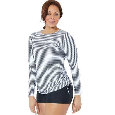 Swimsuits For All Women’s Plus Size Chlorine Resistant Side-Tie Adjustable Long Sleeve Swim Tee - Image 3