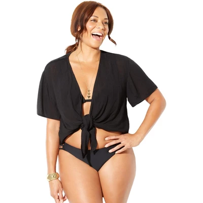 Swimsuits For All Women’s Plus Size Sophia Tie Front Crinkle Crop Top - Image 2