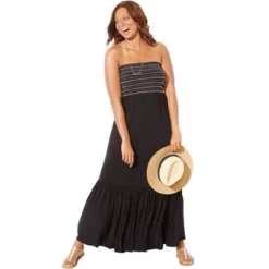 Swimsuits For All Women’s Plus Size Karlie Smocked Bandeau Maxi Dress Cover Up