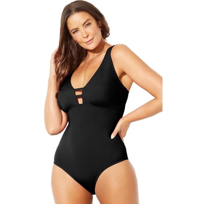 Swimsuits For All Women’s Plus Size Simple Plunge One Piece Swimsuit - Image 5