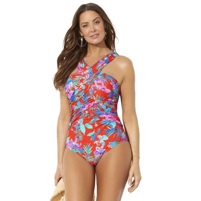 Swimsuits For All Women’s Plus Size High Neck Wrap One Piece Swimsuit - Image 7