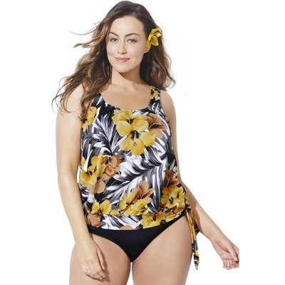 Swimsuits For All Women’s Plus Size Side Tie Blouson Tankini Top - Image 14