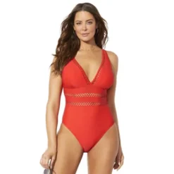 Swimsuits For All Women’s Plus Size Lattice Plunge One Piece Swimsuit