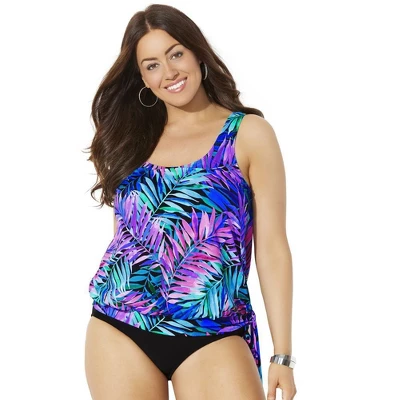 Swimsuits For All Women’s Plus Size Side Tie Blouson Tankini Top - Image 8