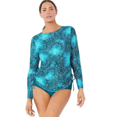 Swimsuits For All Women’s Plus Size Chlorine Resistant Side-Tie Adjustable Long Sleeve Swim Tee - Image 4