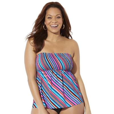 Swimsuits For All Women’s Plus Size Smocked Bandeau Tankini Top - Image 4