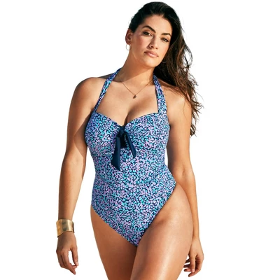 Swimsuits For All Women’s Plus Size Tie Front Halter One Piece - Image 3