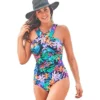Swimsuits For All Women’s Plus Size High Neck Wrap One Piece Swimsuit