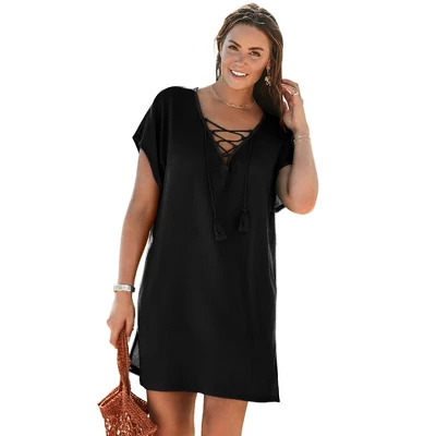 Swimsuits For All Women’s Plus Size Esme Lace Up Cover Up Dress - Image 5