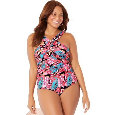 Swimsuits For All Women’s Plus Size High Neck Wrap One Piece Swimsuit - Image 4