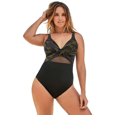 Swimsuits For All Women’s Plus Size Cut Out Mesh Underwire One Piece Swimsuit - Image 3