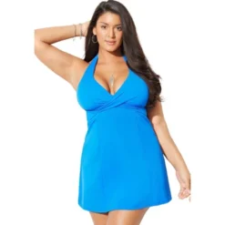 Swimsuits For All Women’s Plus Size Crossover Halter Swimdress