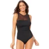 Swimsuits For All Women’s Plus Size Mesh High Neck One Piece Swimsuit